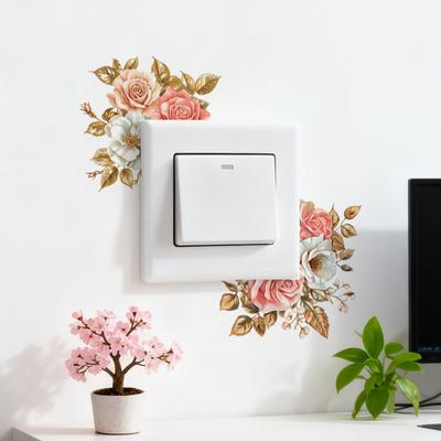 Removable Flower Switch Sticker Waterproof Peel And Stick Light Switch Decal for Living Room Bedroom Bathroom Kitchen Decor