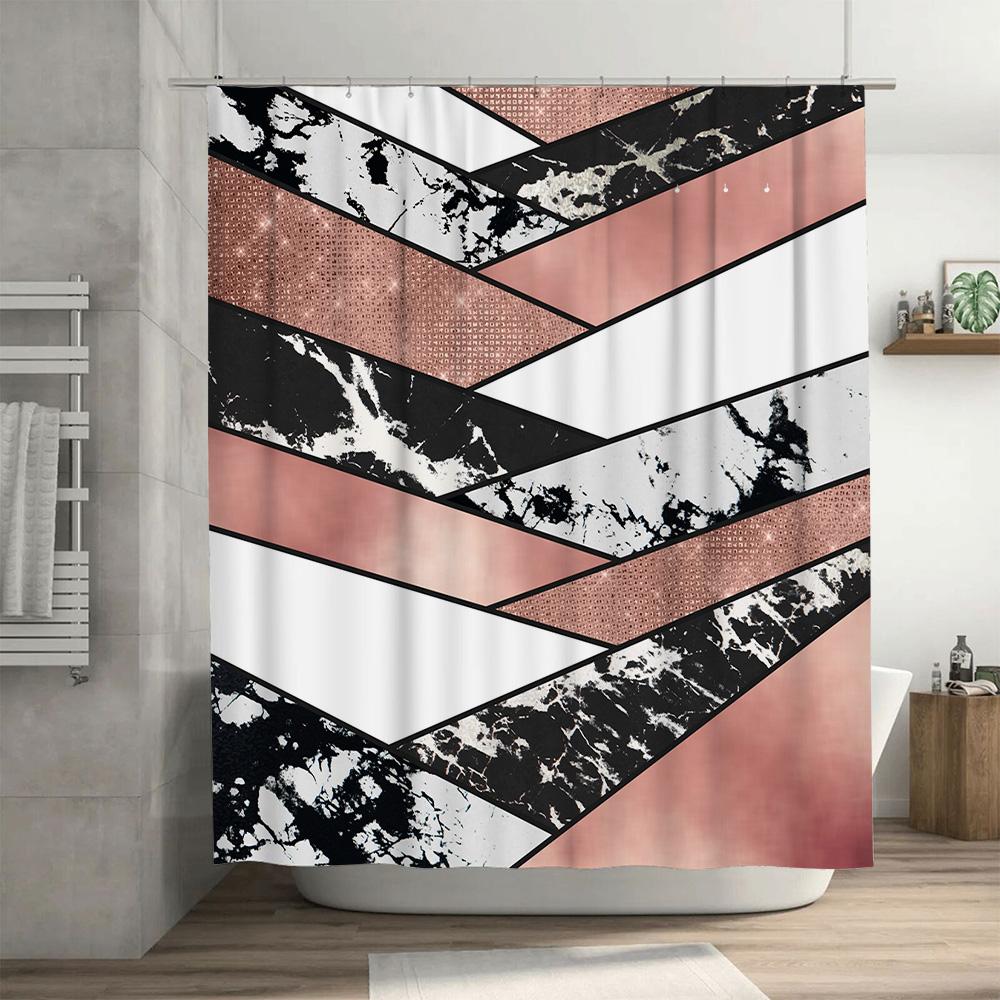 Modern Black White Rose Gold Marble Shower Curtain Waterproof Bathroom Decor Print Home Decoration Customizable Size Available