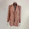 Women's Long Sleeve Tweed Double Breasted Blazer Jacket Notched Lapel Ribbed Open Front Fall Coat with Pockets