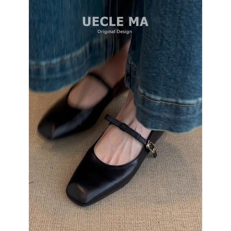 Sheepskin version~ Leather bow French word belt Mary Jane shoes women's retro flat ballet single shoes evening shoes