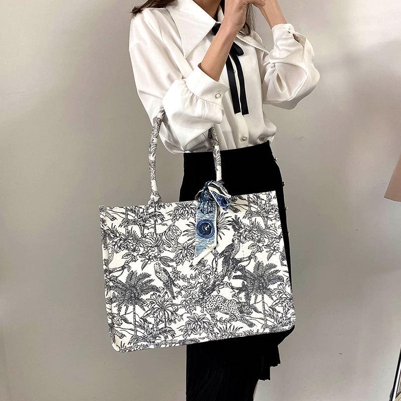 2023 Women's Large Capacity Embroidery Tote Bag – Cotton Linen Canvas Shoulder Handbag