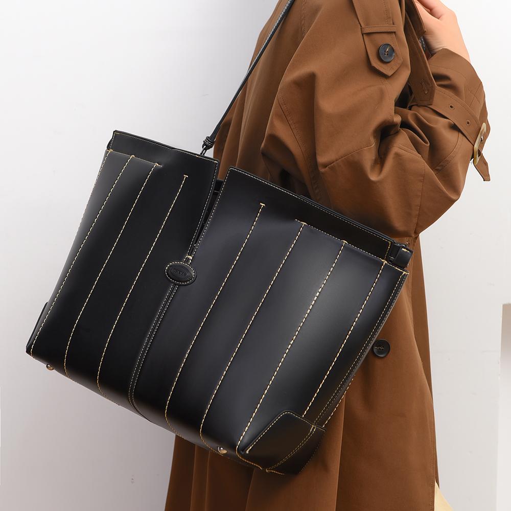 2025 Autumn New Women's Tote Bag Fashionable Large Capacity Commuter Briefcase Elegant Advanced PU Vertical Pattern Women's Handbag Muse Festival Gift