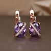 Cute Female Big Oval Stone Earrings Luxury Crystal Blue Purple Hoop Earrings Rose Gold Silver Color Wedding Earrings For Women