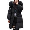 Down Jackets Women's Fluffy Hooded Neck Long Loose Parkas Coats Zip-Up High Quality Outdoor Thicken Female Warm Thermal Outwear