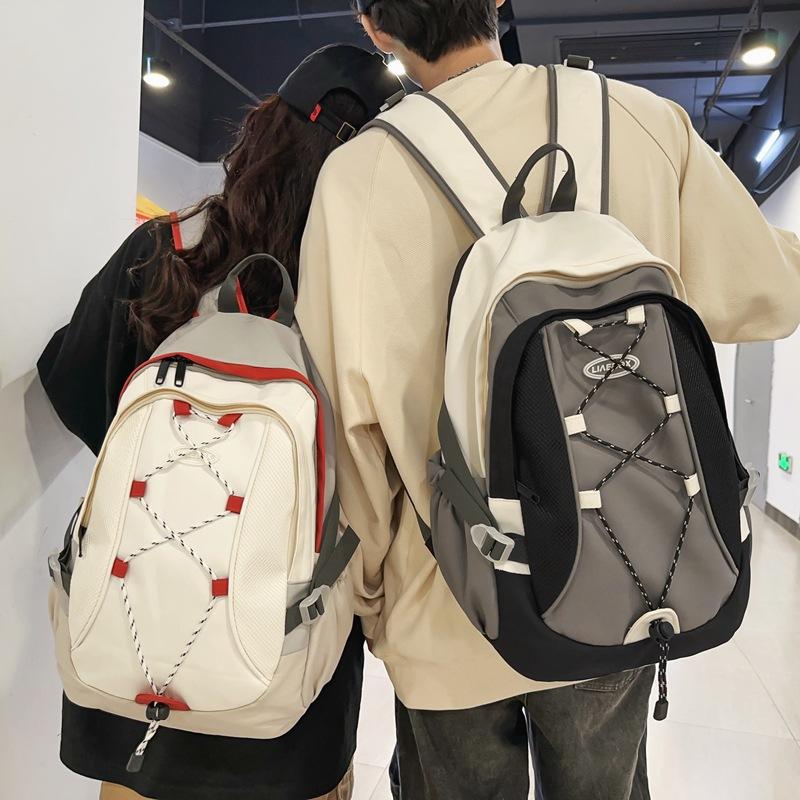Schoolbag Trendy Cool Backpack Men's Color Matching Cross Rope Couple Backpack New Large Capacity Travel Backpack Women Wholesale