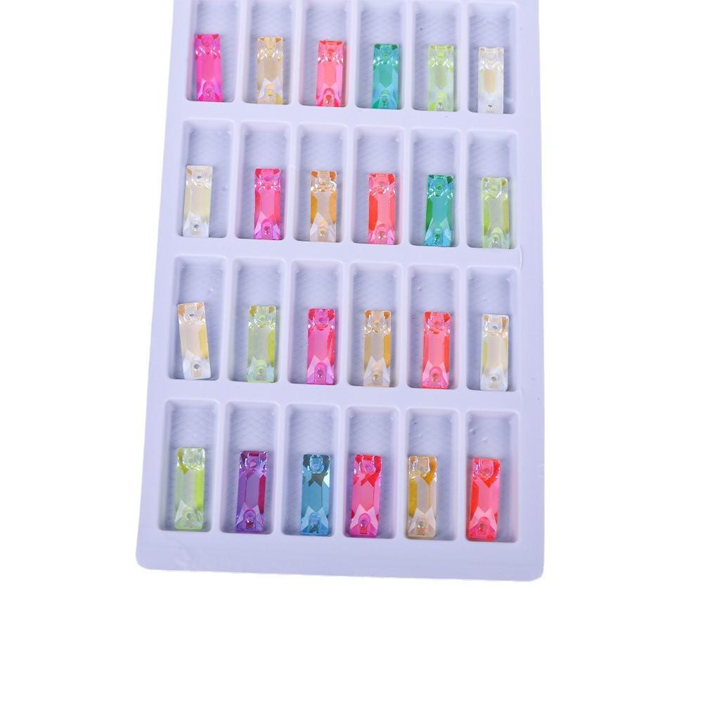 Long Fluorescent Glass Flat Buckle Hand Seam Drill, Double Hole Rhinestone Flat Bottom Drill Diy Accessories Material Package