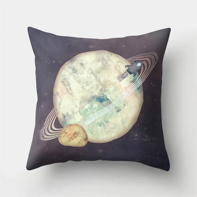 Cartoon Spacecraft Cushion Cover Spaceman Polyester Pillow Cases Astronaut Rocket Cushion Cover Sofa Home Decoration