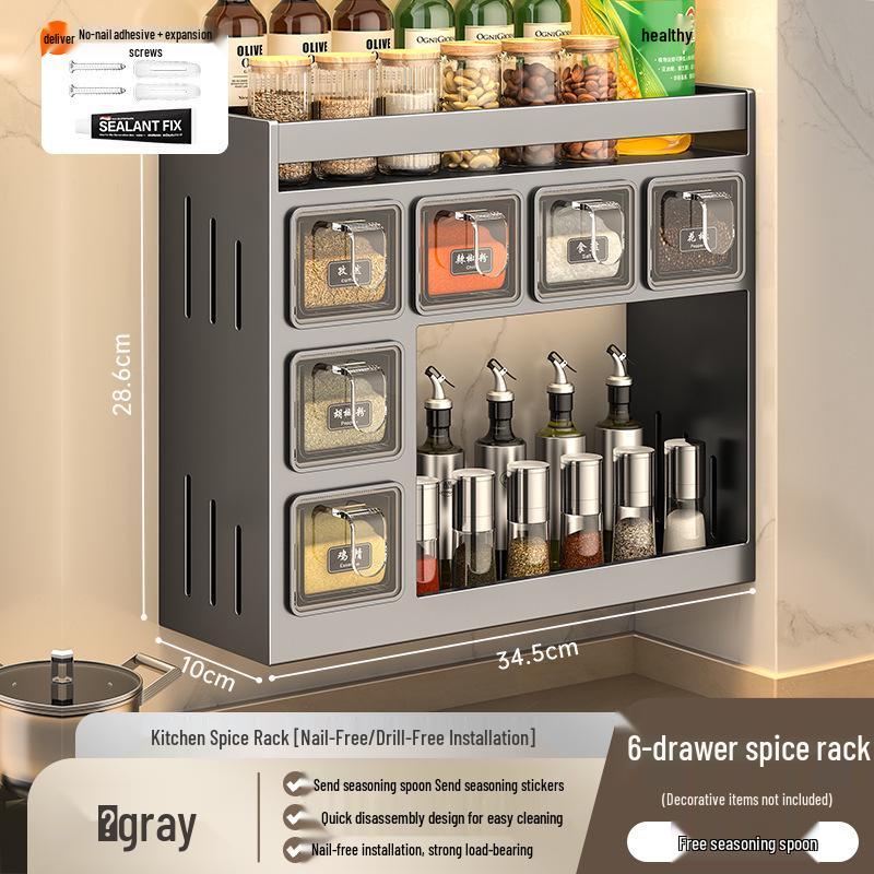 Wall-Mounted Kitchen Spice Rack: Multifunctional Organizer for Condiment Jars and Bottles
