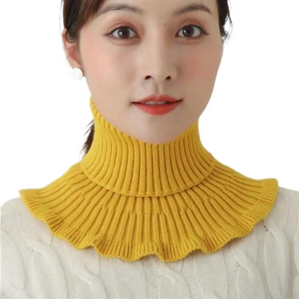 Windproof Knitted Fake Collar Detachable With Wooden Ears Neck Warmer Winter Warm Turtleneck Men Women
