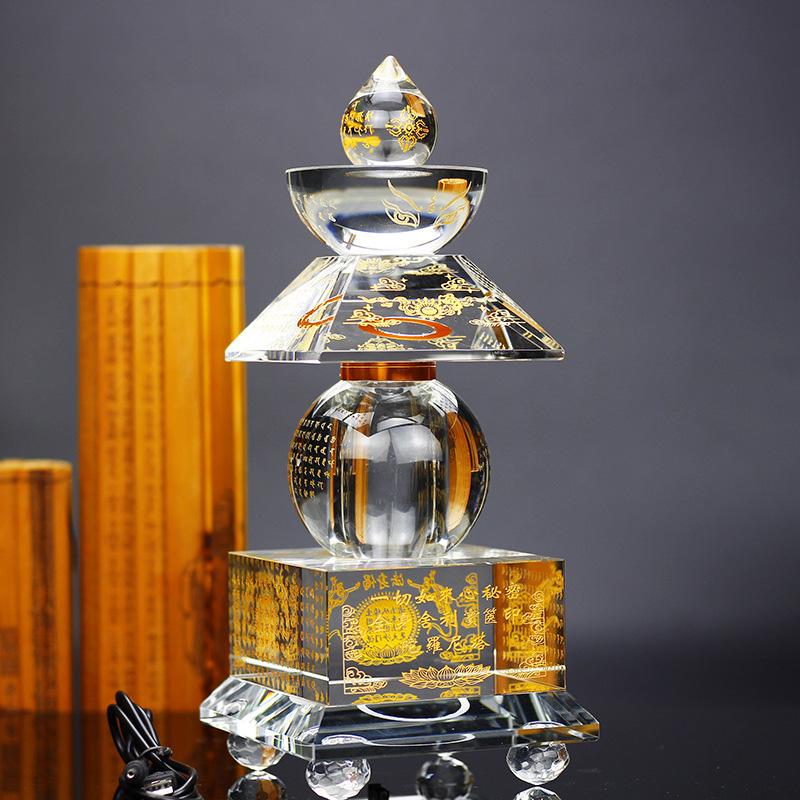 Crystal Prism Glass Laser Buddhism Sutra Scriptures Five-story Stupa Tower Dagoba Sarira Crafts Meditation Healing Decor