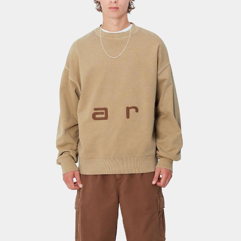 Carhartt WIP FW24 Felt Script Sweat Loose Fit Long Sleeve Crewneck Sweatshirt Men Sweatshirts Khaki I034041-2J8-GD