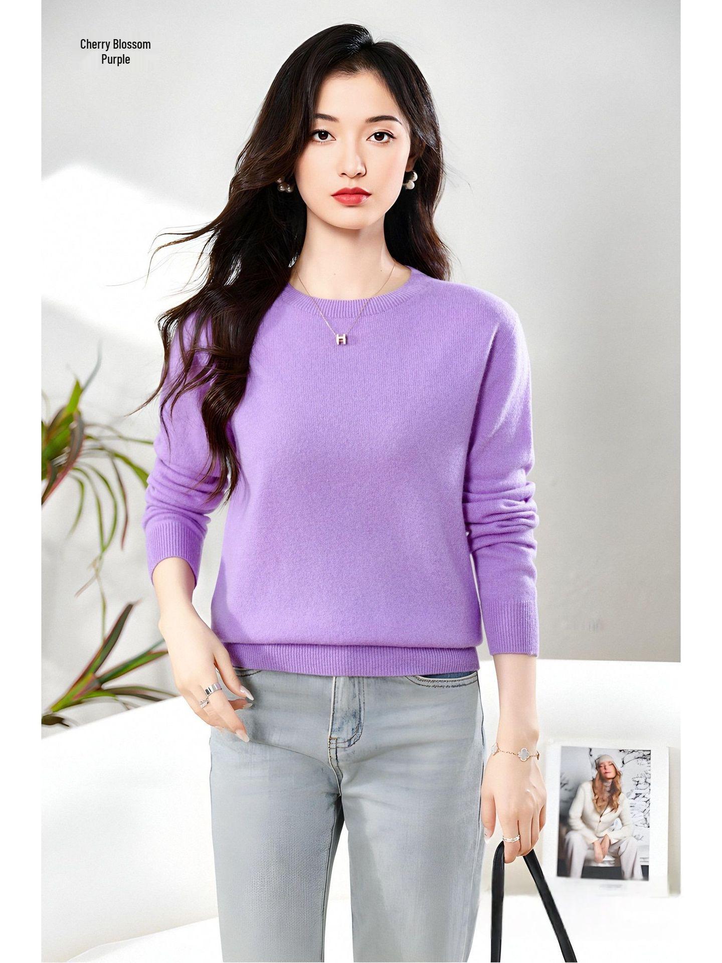 

Women s Soft Cashmere Long Sleeve Sweater with Round Neck - Fashionable, Versatile, and Comfortable Knitwear. Large