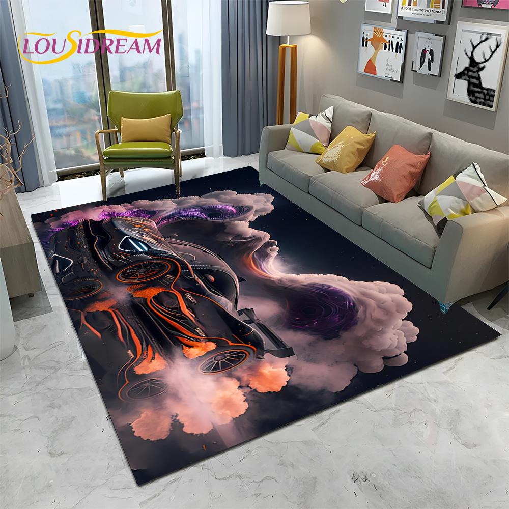 HD Concept Car 3D Future Sports Car Cartoon Carpet Rug for Home Living Room Bedroom Sofa Doormat Decor,kids Non-slip Floor Mat