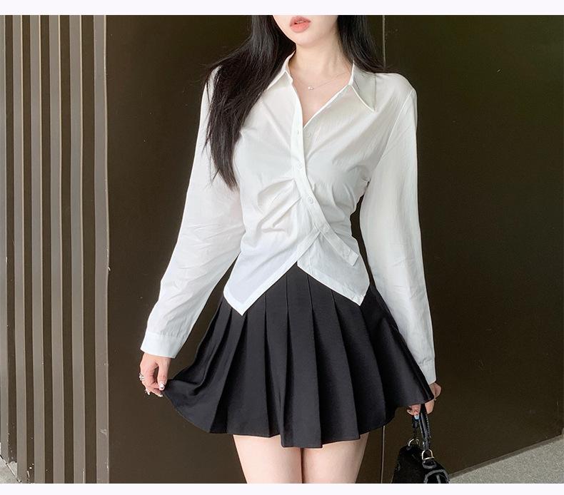 New Irregular Long-Sleeve Lapel Buttoned Shirt from Dongdaemun, South Korea