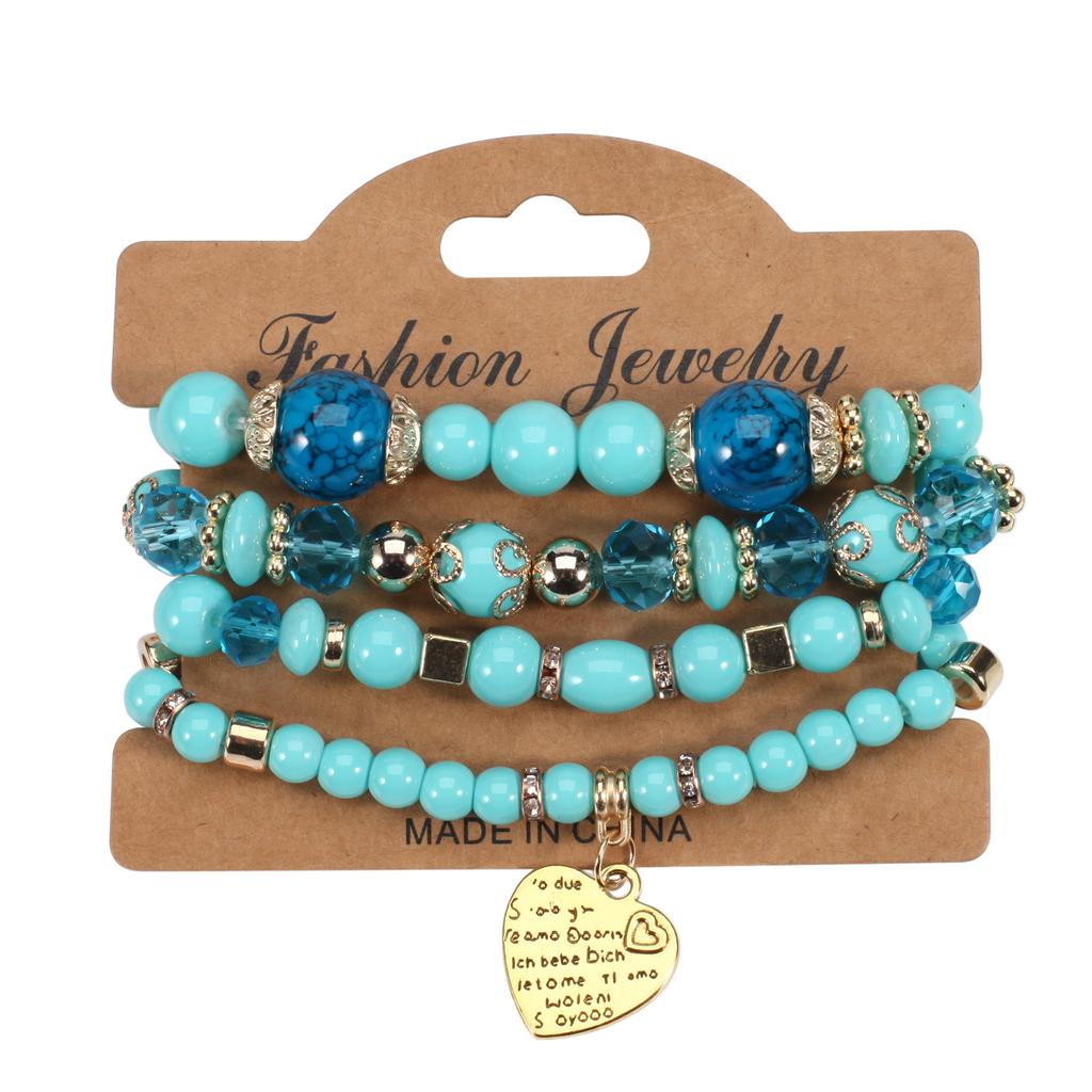 Bohemian Bead Peach Heart Bracelet Of Jewelry Elastic Four Piece Set