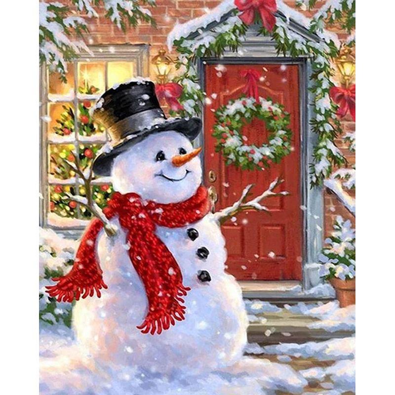Full Round Drill Diamond Painting 5D Snowman Diamond Embroidery Winter Landscape Cross Stitch Home Decoration