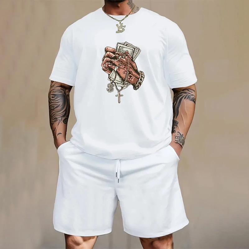 Nuova Moda Uomo Abbigliamento Sportivo Estivo Casual T-shirt a Maniche Corte da Uomo e Pantaloncini Set Base a Due Pezzi Asciugatura Rapida