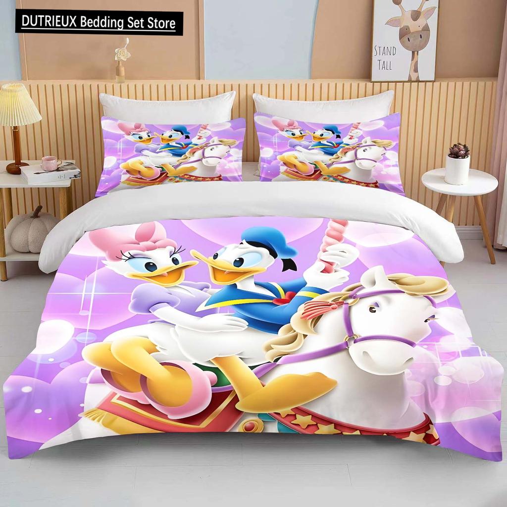 Collezione Biancheria da Letto Morbida Stampata con Paperino e Paperina Disney Copripiumino Cartone Animato Piumone Federa Bambini Ragazzi Ragazze Adulti Regalo King