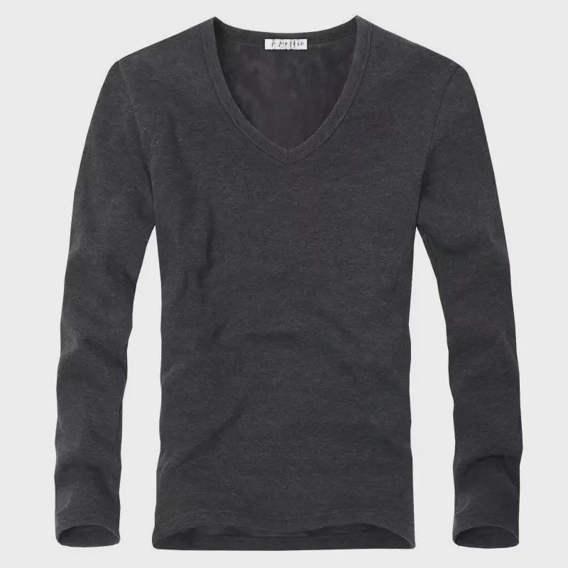 Férfi, V-nyakú, téli termikus hosszú ujjú felső, plusz bársony, vékony szabású, kívül-belül viselhető