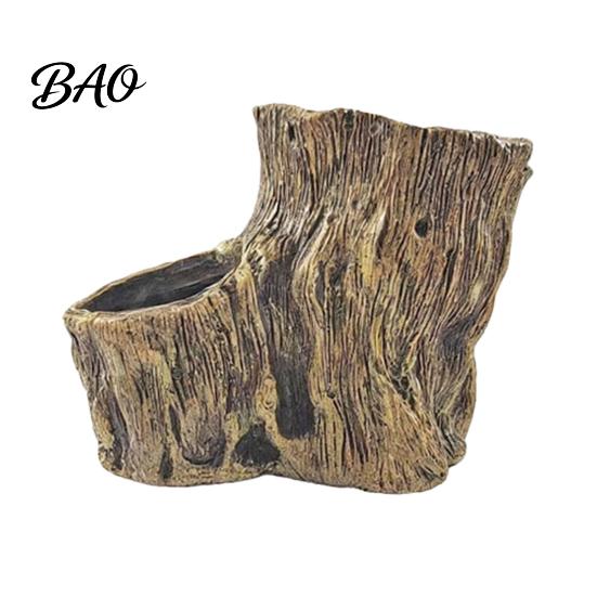 Small Succulent Planters Resin Tree Stump Flowerpot for Succulents Plants, Imitation Wood Grain Planter Decorative Plant Containers Indoor Home Office