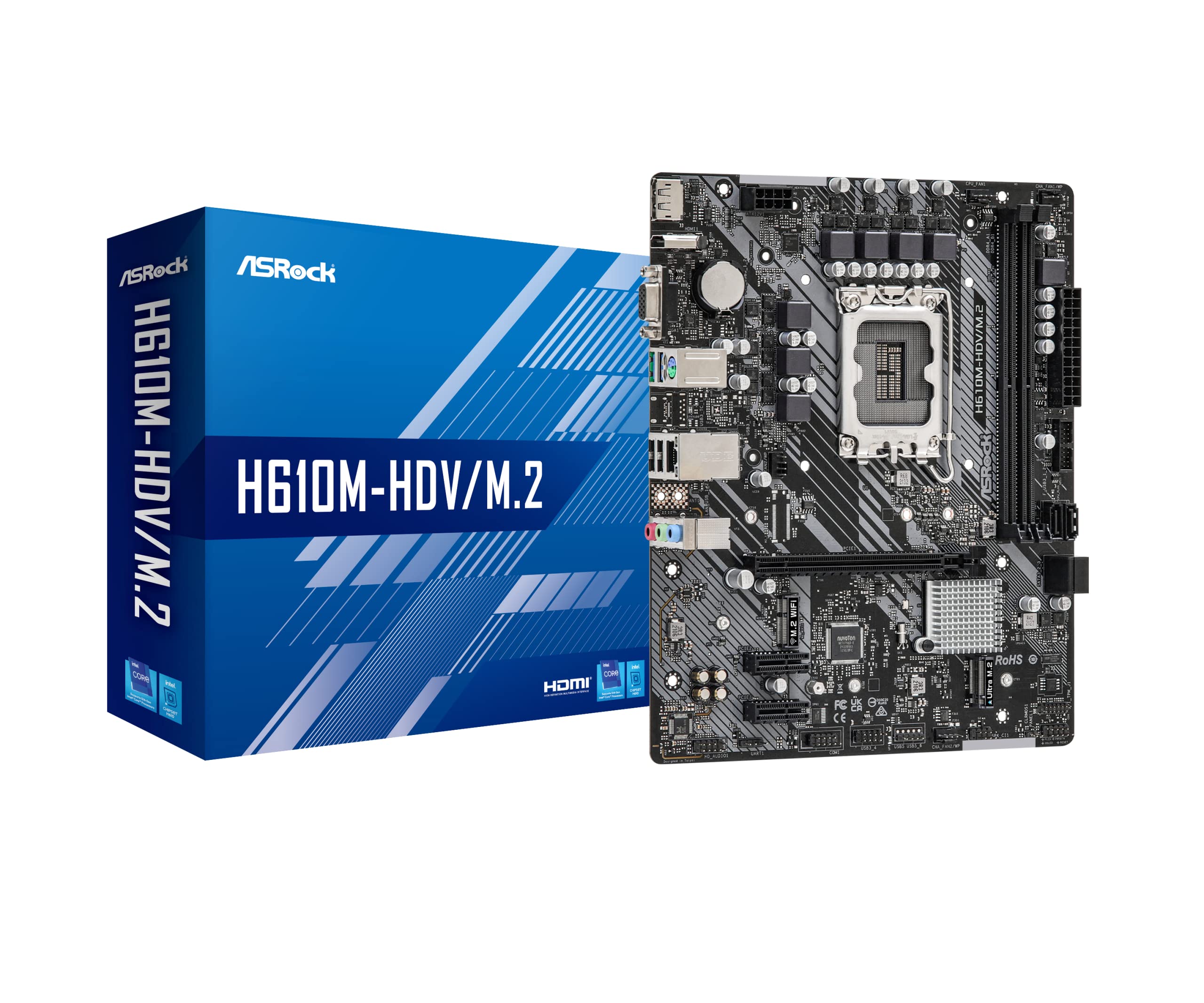 

Материнська плата ASRock Сумісна з процесорами Intel H610 Series 12-го покоління H610 MicroATX Материнська плата Авторизований дистриб ютор H610M-HDV/M.2 (LGA1700) чорний