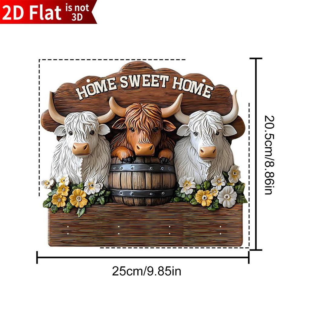 Key Holder For Wall 2D Flat Cow Key Rack With 4 Hooks Wood Bathroom Coat Hook For Hallway Bathroom Kitchen Closet Living Room