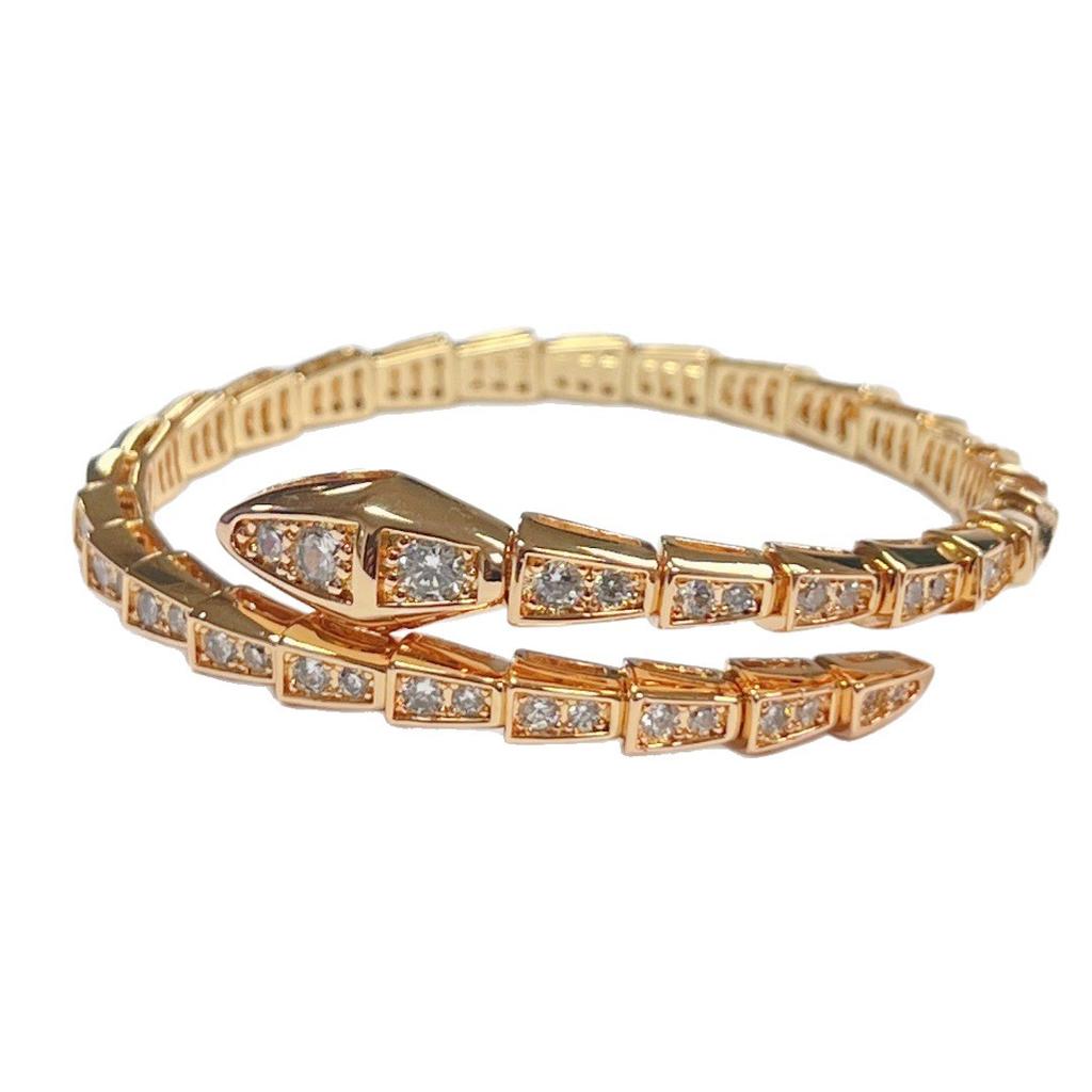 CNC Crafted spring snake bone bracelet with full diamond inlay, plated18K Rose gold elastic light-luxury high-end snake-shaped bracelet