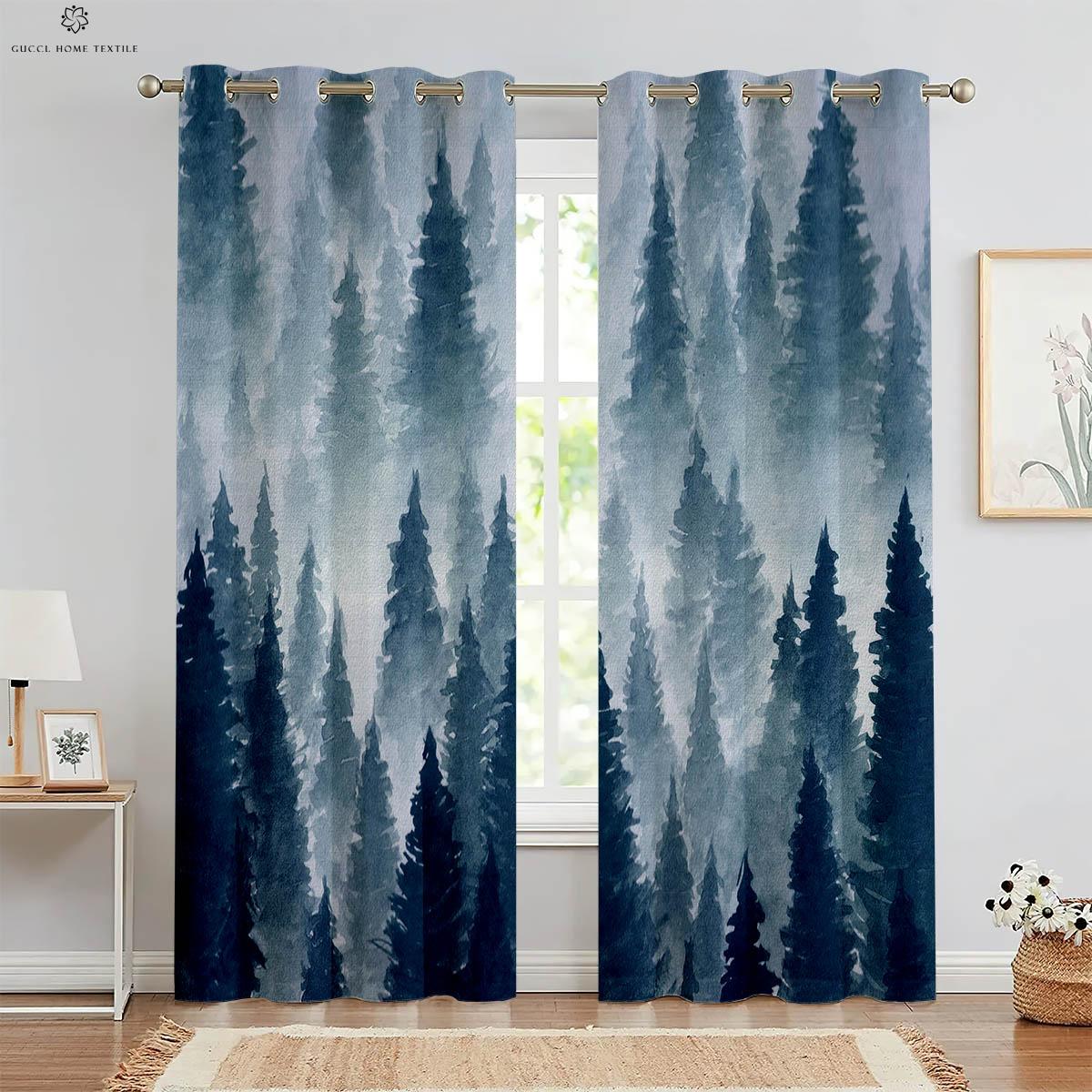 

Шторы Misty Forest Green Autumn Woods с 3D-печатью, подходят для спальни, гостиной, кабинета, кухни, 2 шт. W50xH130(CM)x2PCS&Grommet Top