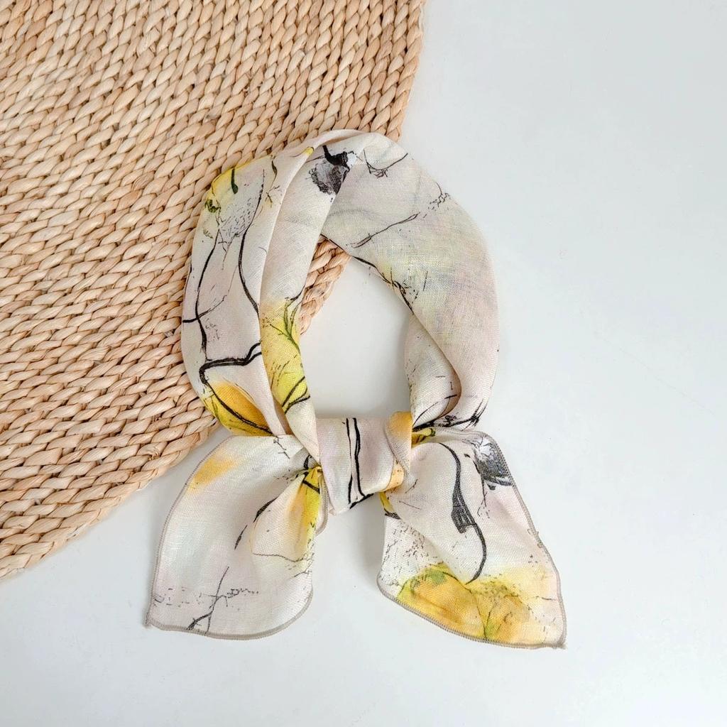 Spring And Summer Women Linen Floral Thin Neck Scarves Square Scarf Neckerchief Office Lady Hijab Headband Female Foulard