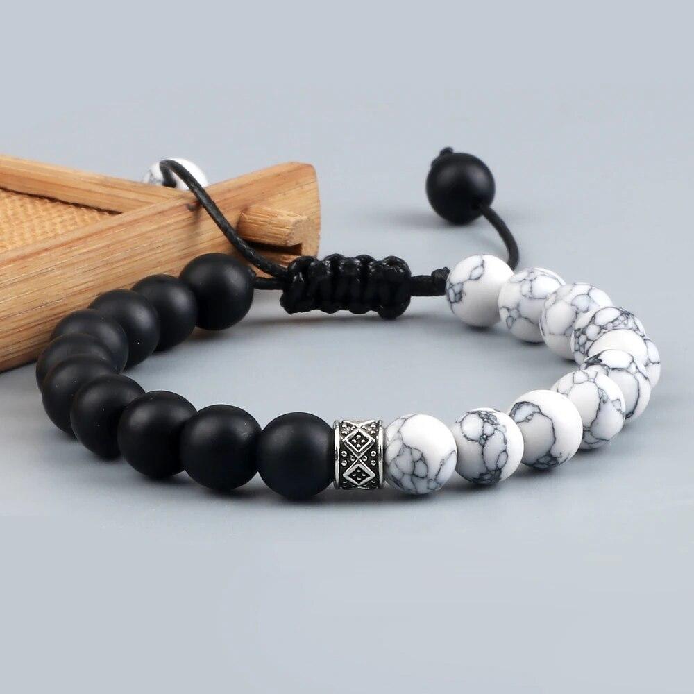 Trendy White Men Beads Bracelet Handmade Natural Tiger Eye Lava Stone Onyx Strand Adjustable Bracelets Women Yoga Energy Jewelry