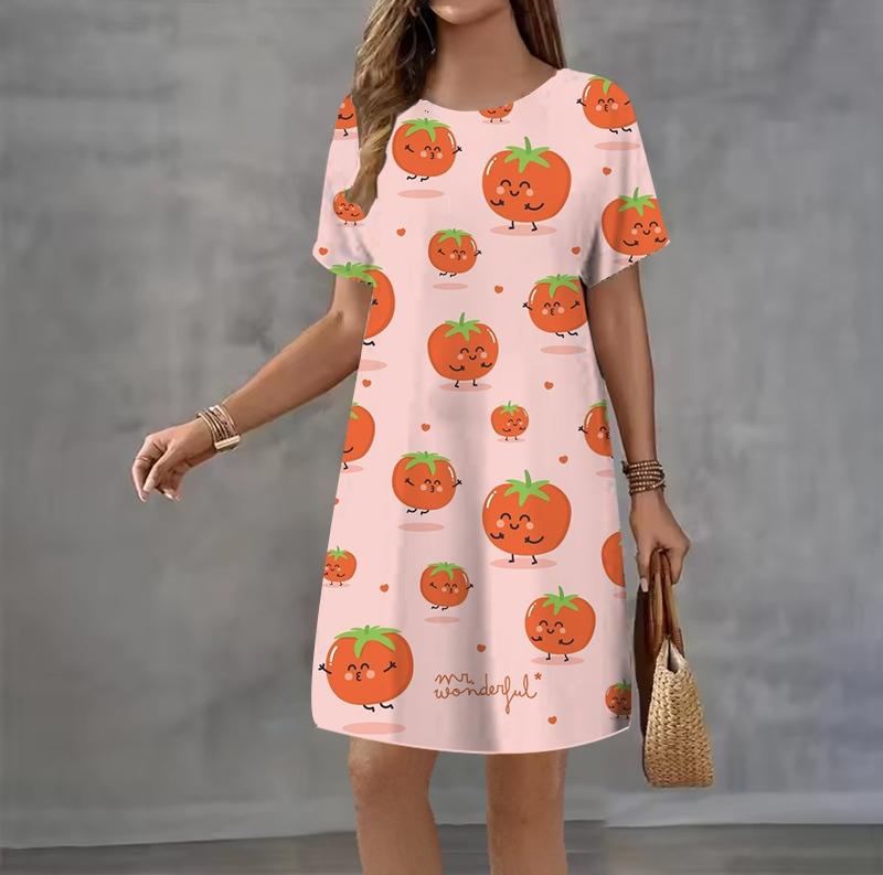 Fashion 3D Print Summer Dress Loose Casual Short Sleeve O-Neck Mini Dress