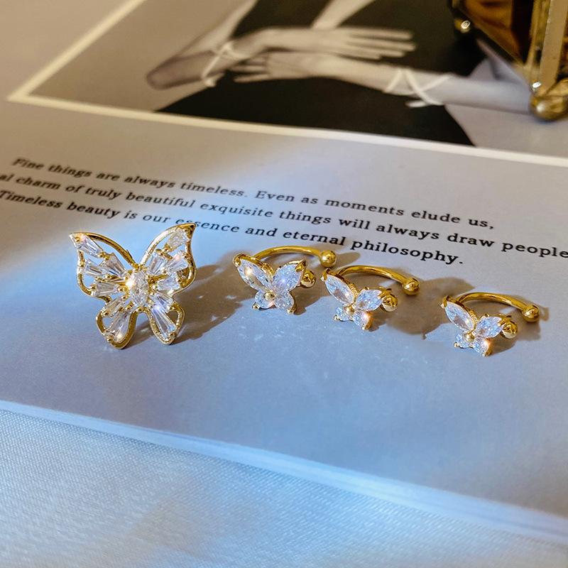 Zircon Butterfly Ear Clips Without Ear Piercings Women'S Ear Bone Clips 2022 Trendy Personality Temperament Earrings Ear Hanging
