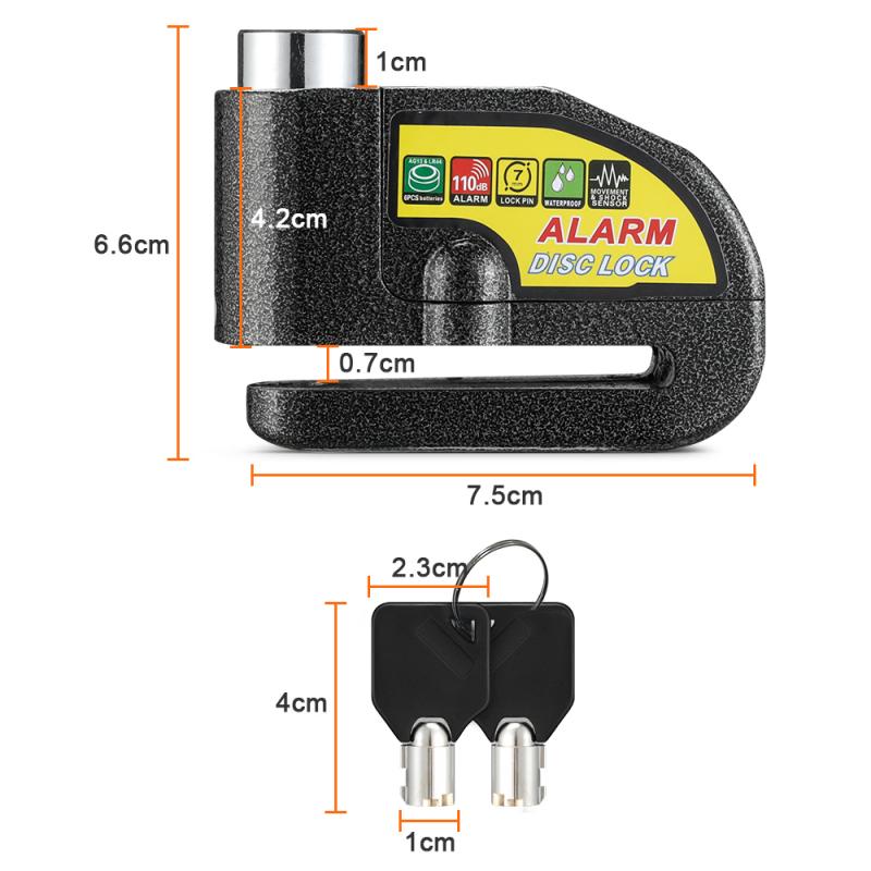 Motorcycle Alarm Disc Brake Lock, Anti-theft Safety Wheel Disc Lock Waterproof Alarm Cable Key for Motorcycle Bike