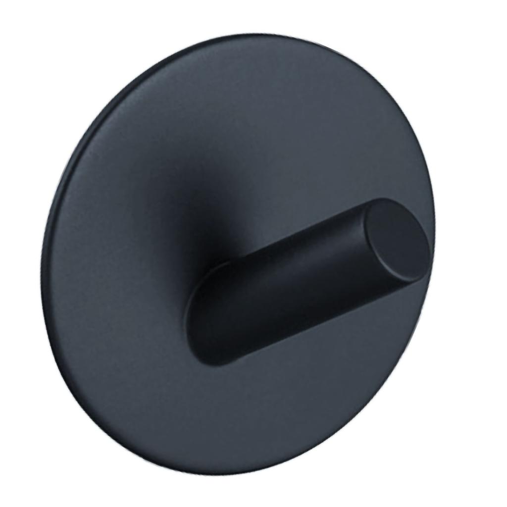 Adhesive Hook No Punching Round Stainless Steel Sticky Shower Hook for Bathroom Kitchen Black