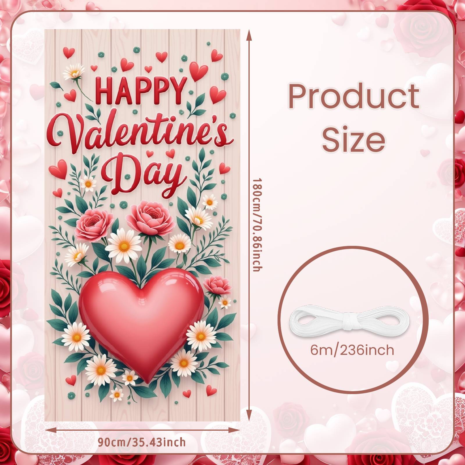 

Romantic Event Backdrop Green Leaf Accent Happy Valentine s Day Banner Heart Theme Display Colorful Ornament Love Background