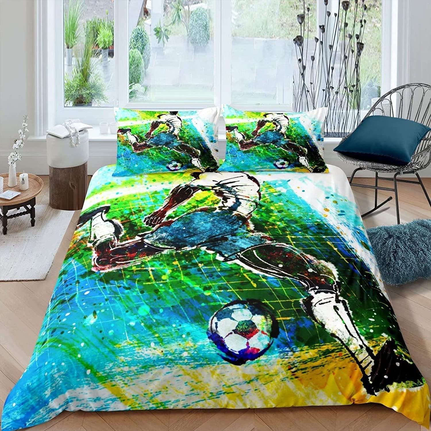 

3D комплект постельного белья с цифровой печатью высокой четкости, футбольный спортивный пуховый пододеяльник, наволочка, 2 или 3 шт., AU140 * 210, украшение для комнаты для мальчика Baby 100x135cm