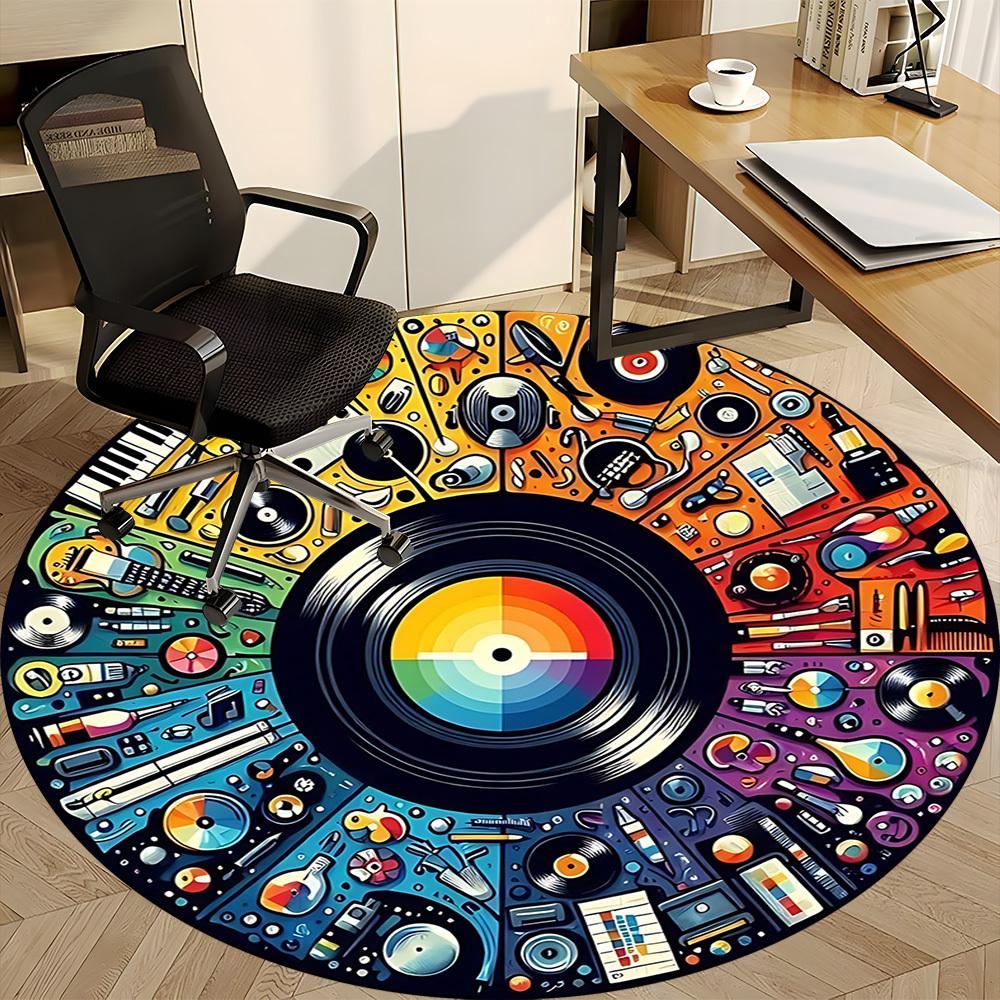 1pc Music Instruments Office Round Area Rug, Indoor Mat Suitable ForOffice, Under Office Chairs Bedroom Living Room Home Decor, Room Deco T134