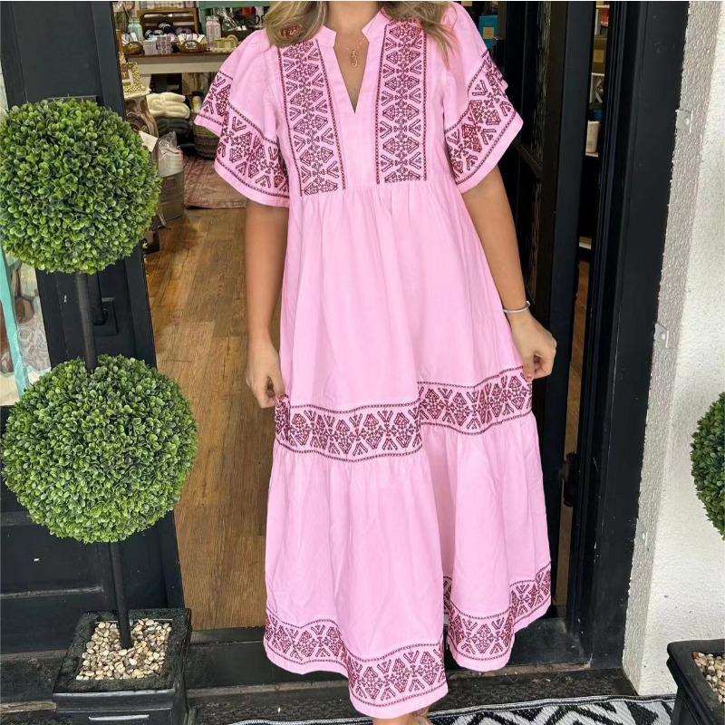 

Summer Fashion V-neck Printed Loose Dress XXXL рожевий