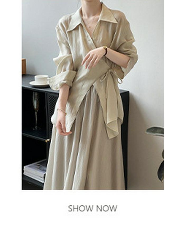 Yanshuang Women's Korean-Style Tencel Sleeveless Swing Collar Shirt with Waist Tie and Slit - Summer 2024