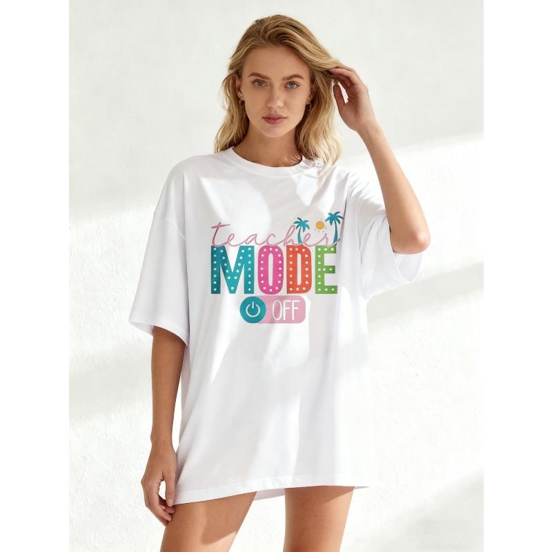 Black Oversized T Shirt With Teacher Mode Off Graphic Print For Casual Wear