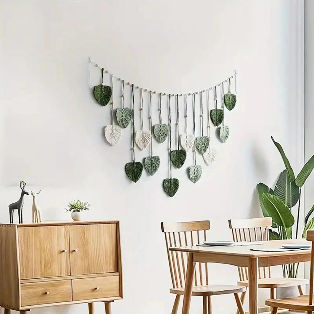 Leaf Shaped Wall Hanging Garland Decorative Macrame Banner for Living Room Bedroom Nursery Party Backdrop Decoration