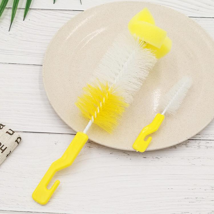 Bottle Brush Pacifier Brush Set 2-piece Cup Brush Size Sponge Long Handle Cup Brush Nylon Cleaning Brush Bag