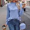 2026 New Women's Solid Color Fashion Versatile Hollow Out Stand Collar Puff Sleeve T-Shirt Casual Top