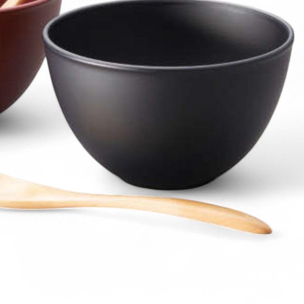 Family Set of 2 Bowls Urethane and Spoon Urethane Dishwasher and Microwave Made In J-kitchens (PET/ABS Coated) (Wooden Coated). Safe. PID-636925.