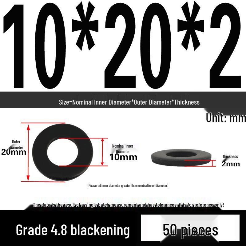 High-Strength Black Flat Washer - Grades 4.8 & 12.9, Sizes M3 To M24