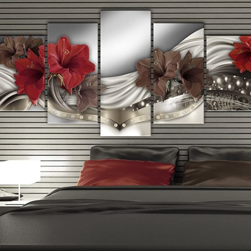 

Без рамы 5 шт. красный цветок королевские знаки абстрактные цветочные картины холст картина настенные художественные постеры для гостиной домашний декор 40x60cm*2 40x80cm*2 40x100cm*1