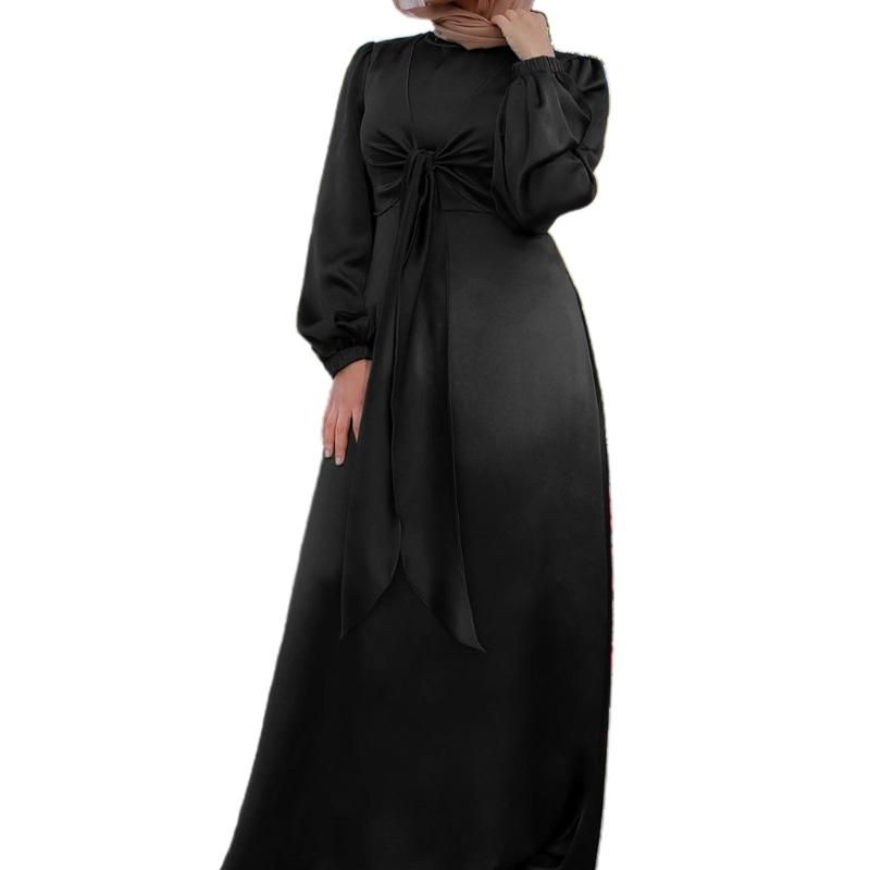 Double Wear Ramadan Muslim Dress Abayas Lace Up O-Neck Dubai Turkey Islam Clothing Kaftan Robe for Womens Girls