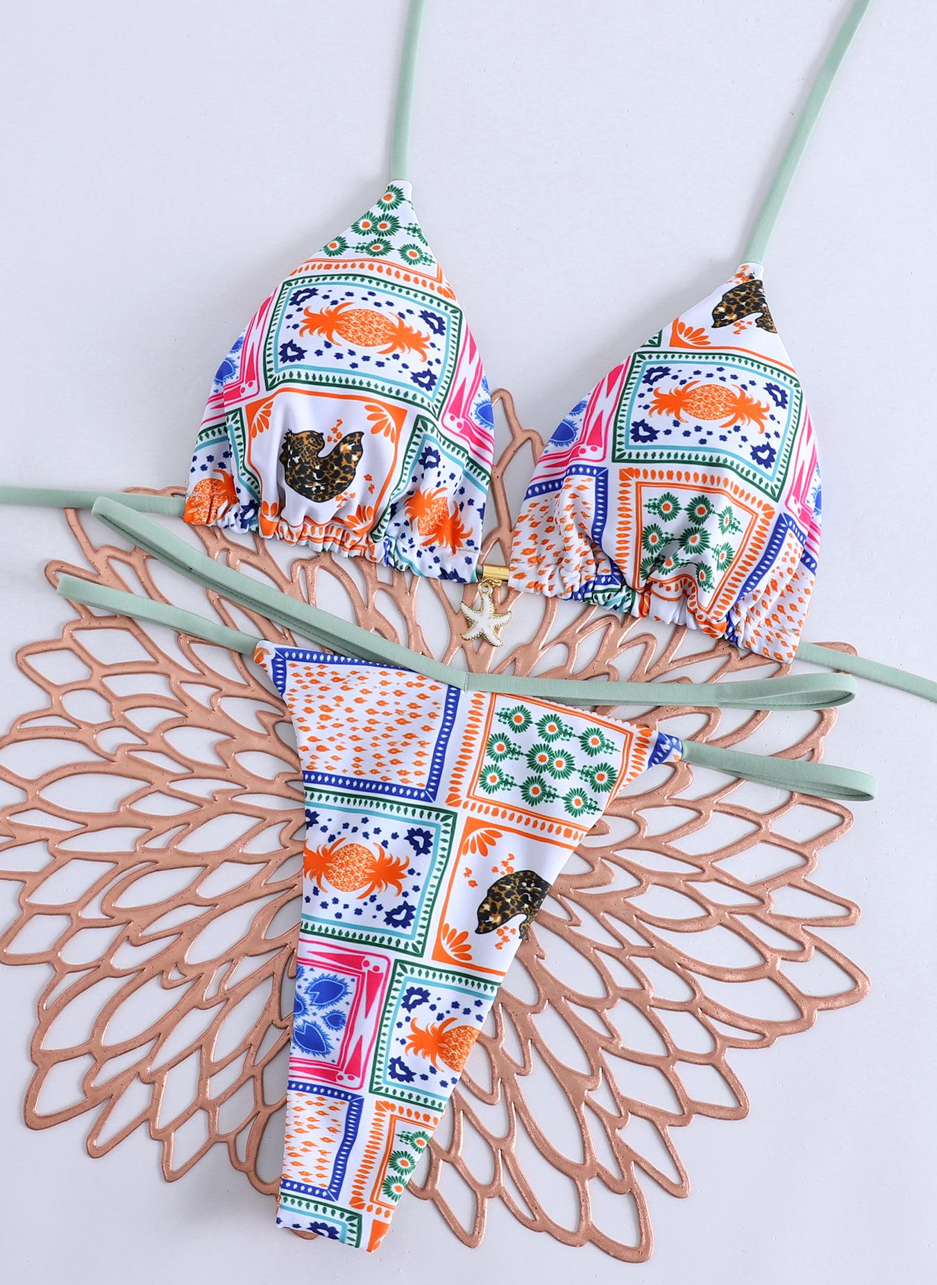 Богемное металлическое бикини с ракушками: Сексуальный комплект из 2 предметов с стрингами для женщин Large