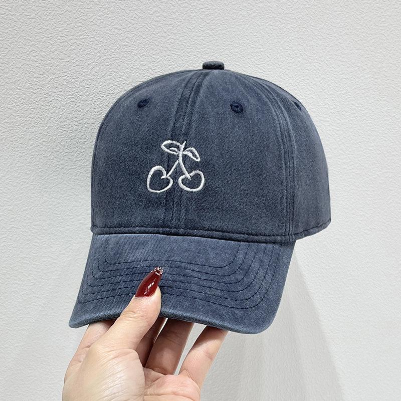 Cherry Embroidered Baseball Cap Female Korean Version Spring and Summer New Trendy Brand Internet Celebrity Soft Top Wide Brim Cover Cap