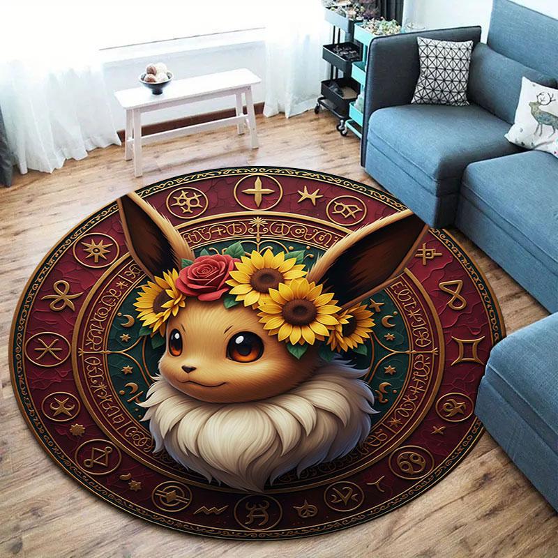 Retro Pokemon Round Area Rug,Carpet Rug for Living Room Bedroom Sofa Playroom Decor,Non slip Floor Mat